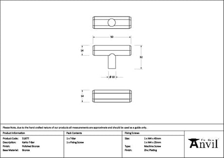 From The Anvil Cabinet Hardware Polished Bronze / Cabinet T-Pulls From The Anvil - Polished Bronze Kahlo T-Bar