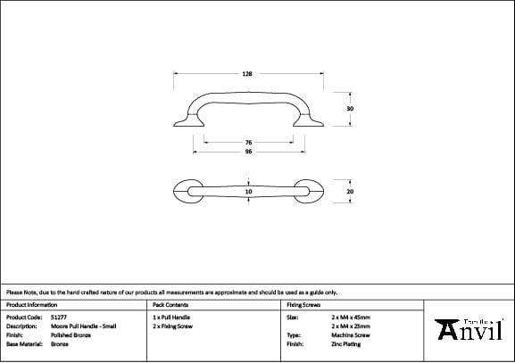 From The Anvil Cabinet Hardware Polished Bronze / Cabinet Pull Handles / Small From The Anvil - Polished Bronze Moore Pull Handle - Small