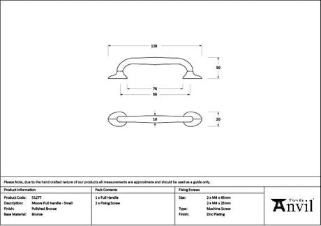 From The Anvil Cabinet Hardware Polished Bronze / Cabinet Pull Handles / Small From The Anvil - Polished Bronze Moore Pull Handle - Small