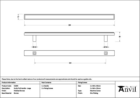 From The Anvil Cabinet Hardware Polished Bronze / Cabinet Pull Handles / Large From The Anvil - Polished Bronze Scully Pull Handle - Large