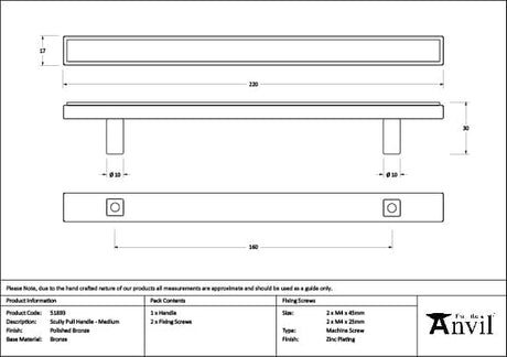 From The Anvil Cabinet Hardware Polished Bronze / Cabinet Pull Handles / Medium From The Anvil - Polished Bronze Scully Pull Handle - Medium