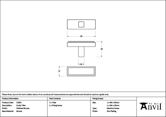 From The Anvil Cabinet Hardware Polished Bronze / Cabinet T-Pulls From The Anvil - Polished Bronze Scully T-Bar