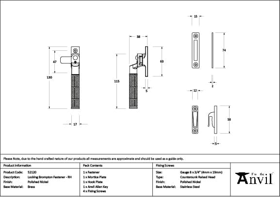 From The Anvil Window Furniture Polished Nickel / Yes / Mortice & Hook Place From The Anvil - Polished Nickel Locking Brompton Fastener RH