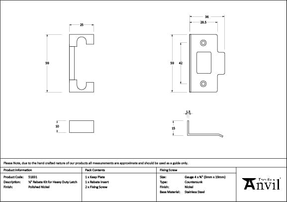 From The Anvil Locks & Latches Polished Nickel / Rebate Kits From The Anvil - Polished Nickel Rebate Kit for Heavy Duty Latch