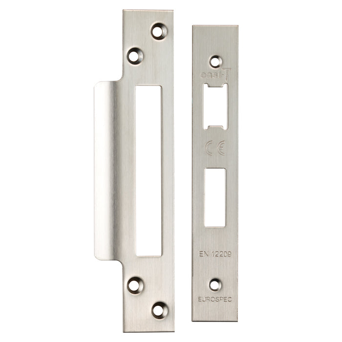 High quality image of Eurospec - Easi - T Forend Strike and Fixing Pack-Satin Stainless Steel-Square F | Sku. fsf5004sss | Trade Door Handles.