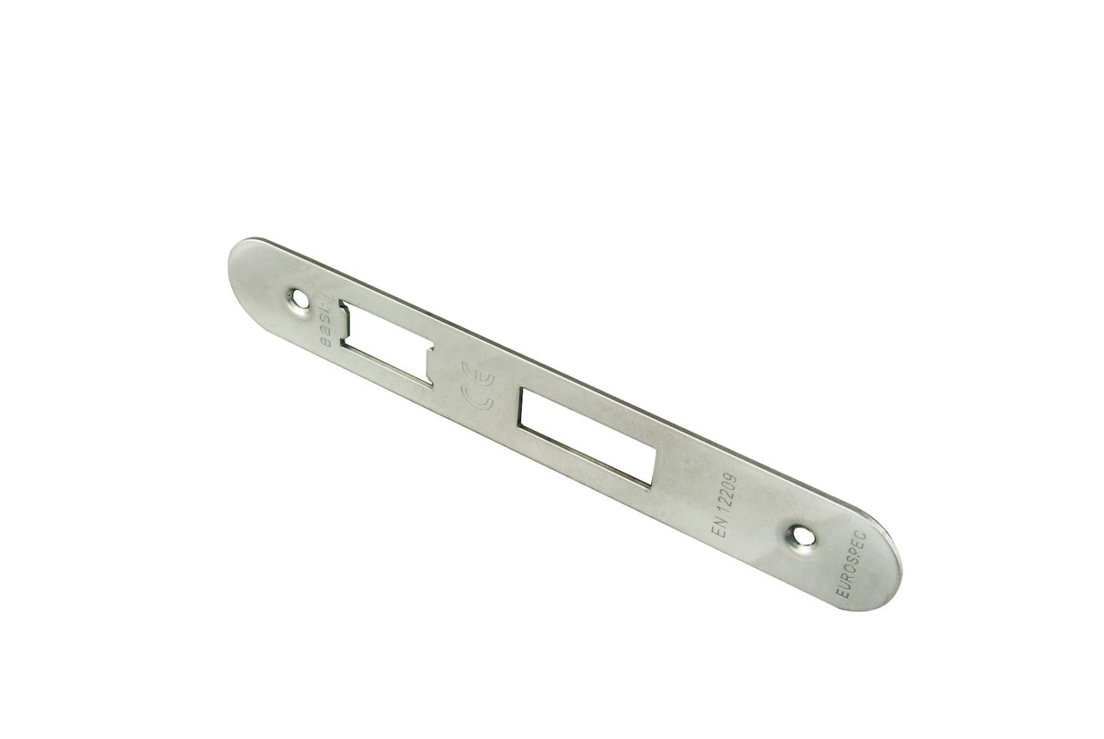 High quality image of Eurospec - Easi - T Forend Strike and Fixing Pack - Radius Forend - Satin Stainl | Sku. fsf5004sss-r | Trade Door Handles.