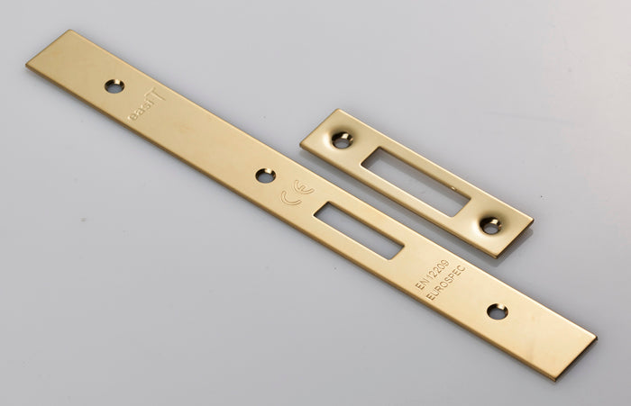 High quality image of Eurospec - Forend Strike & Fixing Pack To Suit Din Euro Deadlock-PVD-Square Fore | Sku. fsf5015pvd | Trade Door Handles.