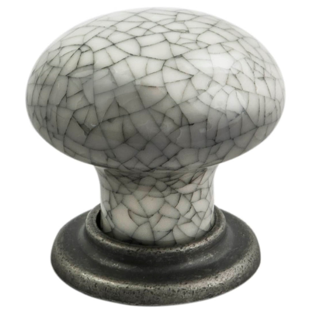 High quality image of FTD - Porcelain Mushroom Pattern Knob 35mm - Antique Steel Midnight Blue Crackle | Sku. ftd630aasmc | Trade Door Handles.