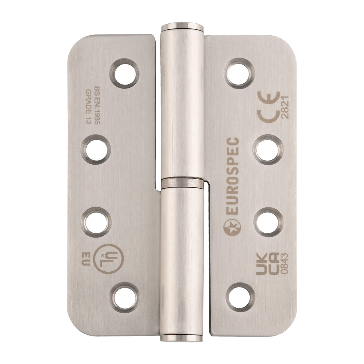 High quality image of Eurospec - Grade 13 102 x 76 x 3mm Lift Off Hinge - Radius-Left Hand - Satin Stainless Steel | Sku.H3N1203/13/SSS/R/L | Trade Door Handles.