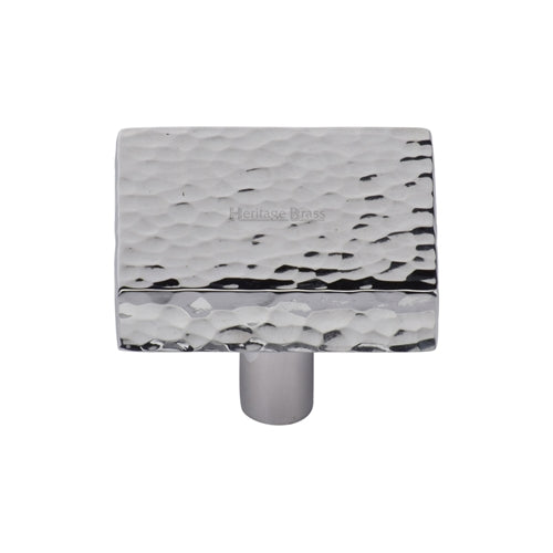 Heritage Brass Cabinet Knob Hammered Square Design 32mm Polished Chrome Finish