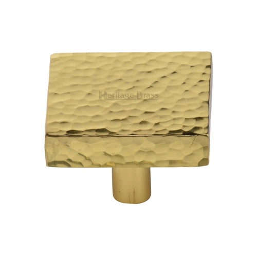 Heritage Brass Cabinet Knob Hammered Square Design 38mm Polished Brass Finish