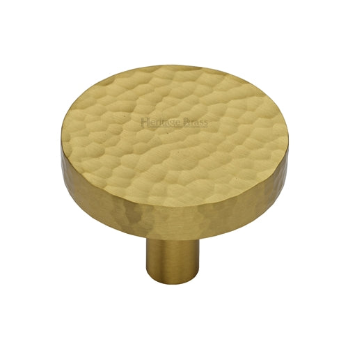 Heritage Brass Hammered Disc Cabinet Knob 38mm Satin Brass Finish