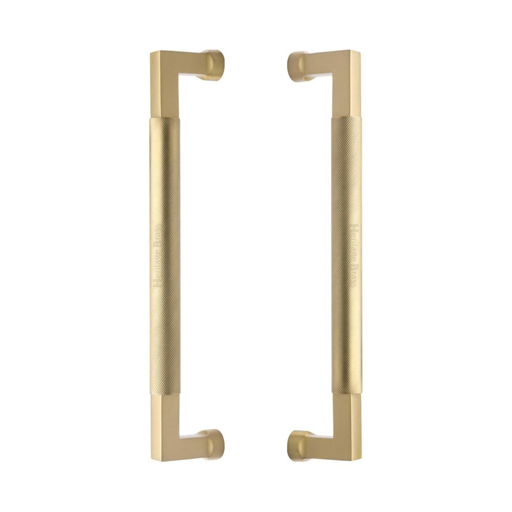 Heritage Brass Door Furniture Satin Brass / Back to Back Fixing Pack Heritage Brass - Back to Back Door Pull Handle Bauhaus Knurled Design 330mm Satin Brass Finish