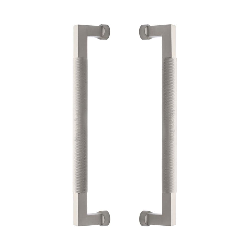 Heritage Brass Door Furniture Satin Nickel / Back to Back Fixing Pack Heritage Brass - Back to Back Door Pull Handle Bauhaus Knurled Design 330mm Satin Nickel Finish