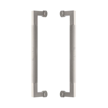 Heritage Brass Door Furniture Satin Nickel / Back to Back Fixing Pack Heritage Brass - Back to Back Door Pull Handle Bauhaus Knurled Design 330mm Satin Nickel Finish