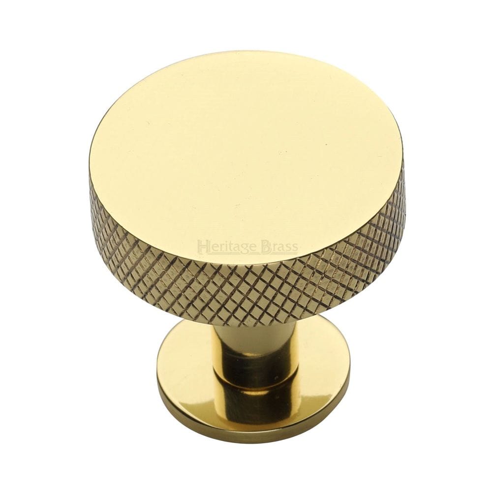 Heritage Brass Cabinet Hardware Polished Brass / Cabinet Knobs / 38mm Dia. Heritage Brass - Cabinet Knob Disc Knurled Design with Rose 38mm Polished Brass Fini
