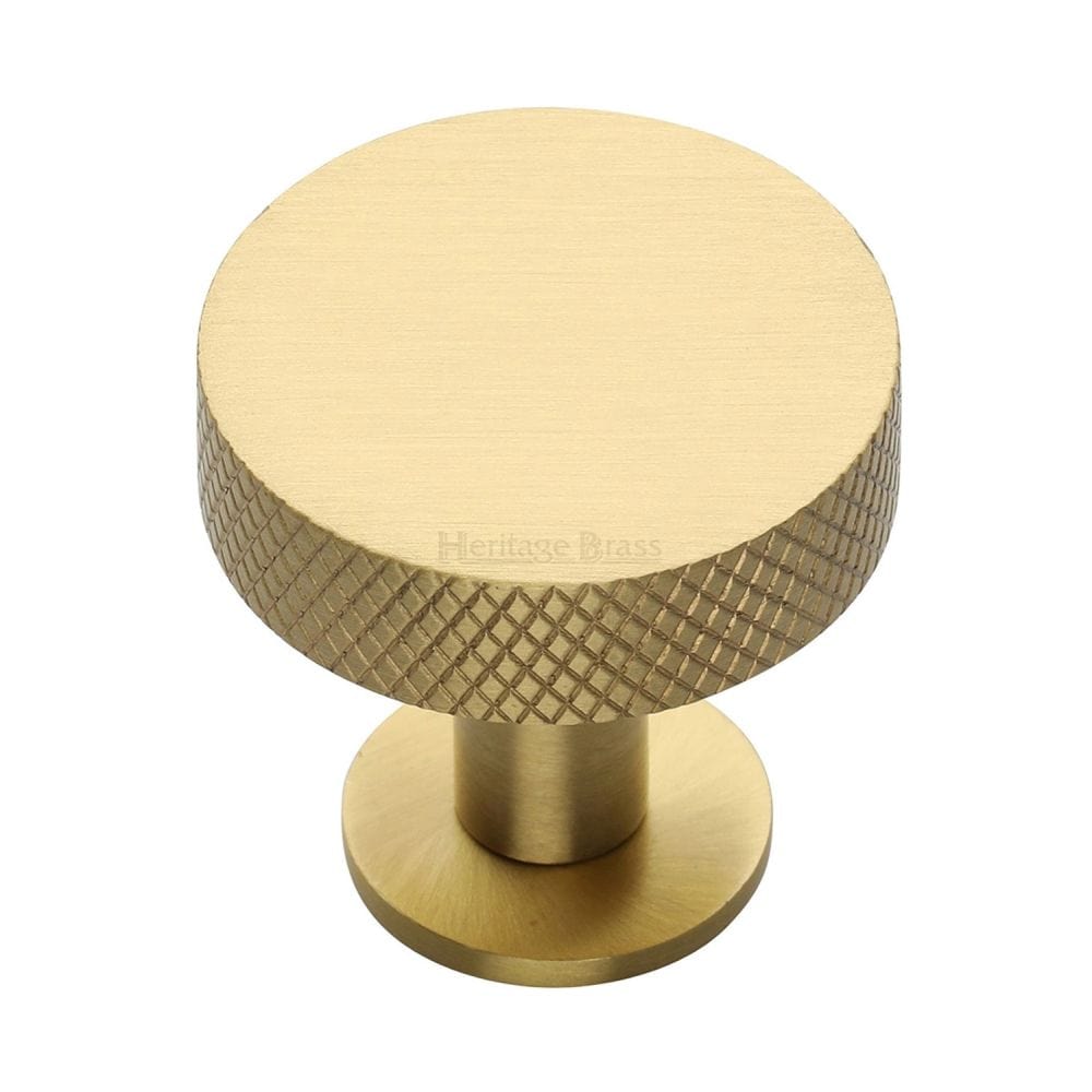 Heritage Brass Cabinet Hardware Satin Brass / Cabinet Knobs / 38mm Dia. Heritage Brass - Cabinet Knob Disc Knurled Design with Rose 38mm Satin Brass Fini