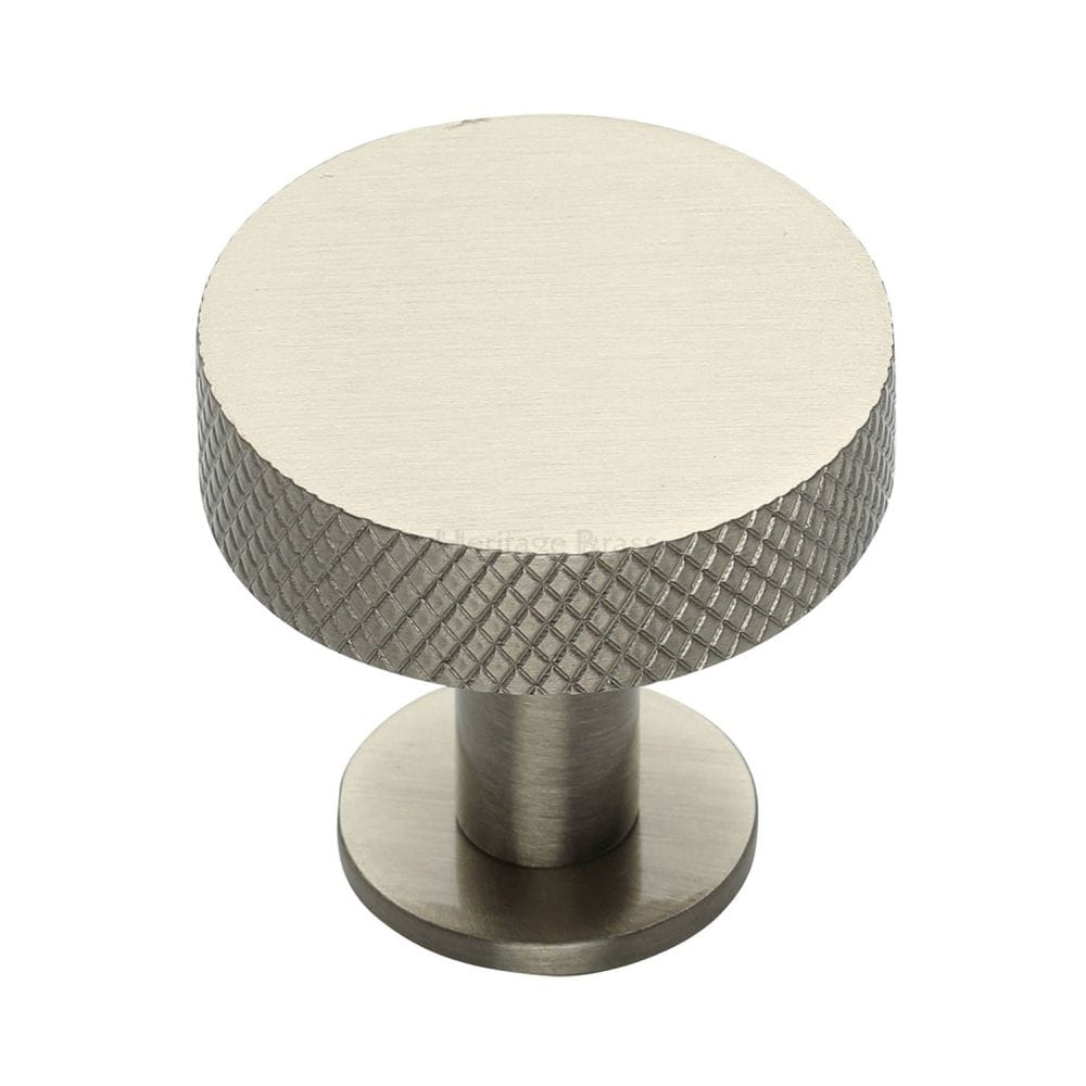 Heritage Brass Cabinet Hardware Satin Nickel / Cabinet Knobs / 38mm Dia. Heritage Brass - Cabinet Knob Disc Knurled Design with Rose 38mm Satin Nickel Fin