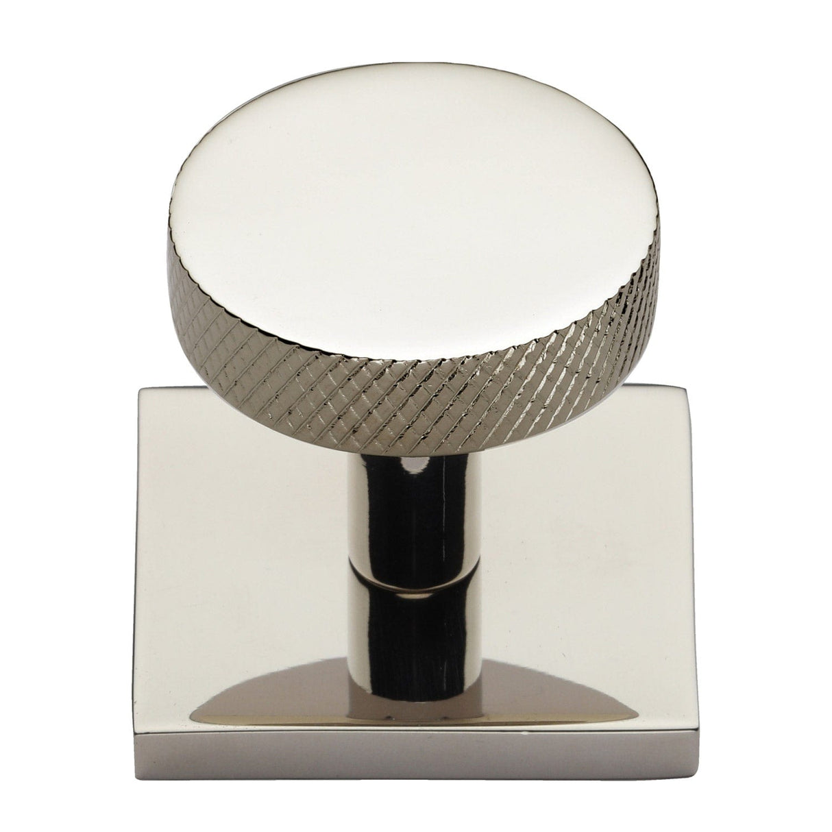 Heritage Brass Cabinet Hardware Polished Nickel / Cabinet Knob on Backplate / 32mm Dia. Heritage Brass - Cabinet Knob Disc Knurled Design with Square Backplate 32mm Pol