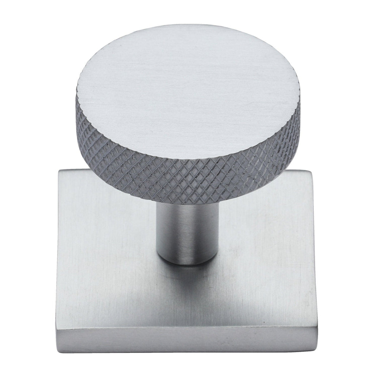 Heritage Brass Cabinet Hardware Satin Chrome / Cabinet Knob on Backplate / 32mm Dia. Heritage Brass - Cabinet Knob Disc Knurled Design with Square Backplate 32mm Sat