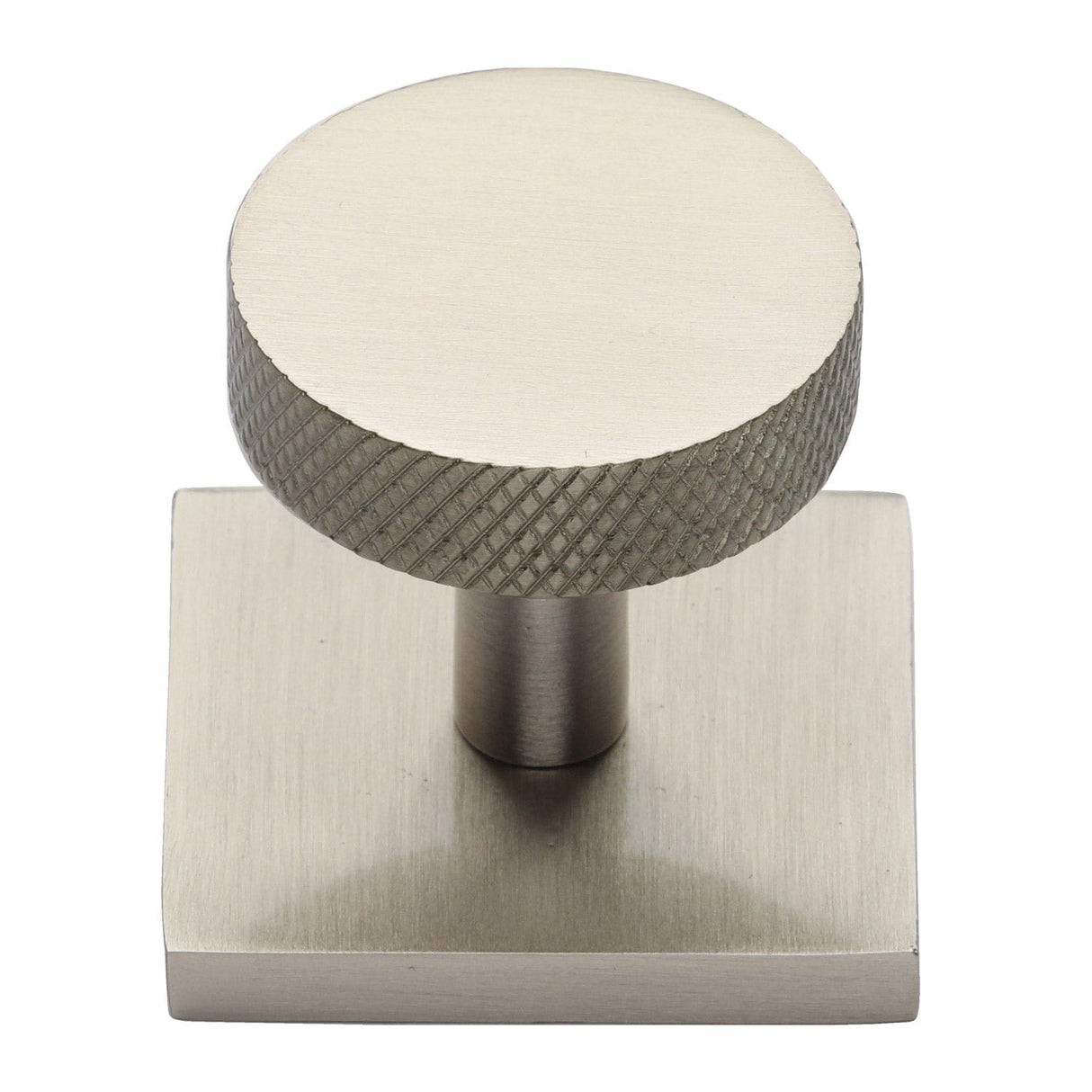 Heritage Brass Cabinet Hardware Satin Nickel / Cabinet Knob on Backplate / 32mm Dia. Heritage Brass - Cabinet Knob Disc Knurled Design with Square Backplate 32mm Sat
