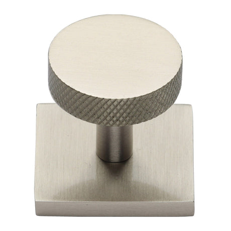 Heritage Brass Cabinet Hardware Satin Nickel / Cabinet Knob on Backplate / 32mm Dia. Heritage Brass - Cabinet Knob Disc Knurled Design with Square Backplate 32mm Sat