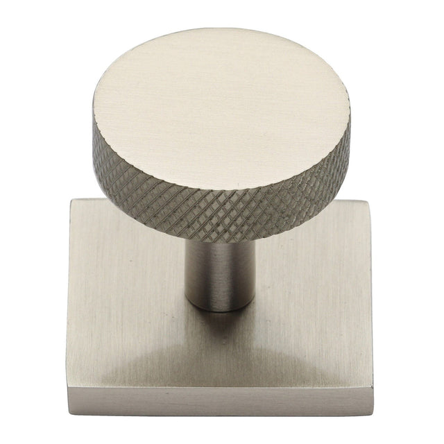 Heritage Brass Cabinet Hardware Satin Nickel / Cabinet Knob on Backplate / 32mm Dia. Heritage Brass - Cabinet Knob Disc Knurled Design with Square Backplate 32mm Sat