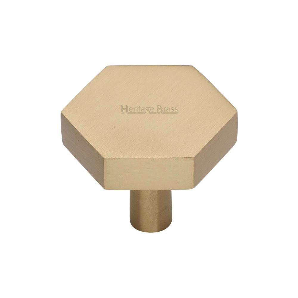 Heritage Brass Cabinet Hardware Satin Brass / Cabinet Knobs / 32mm Dia. Heritage Brass - Cabinet Knob Hexagon Design 32mm Satin Brass Finish