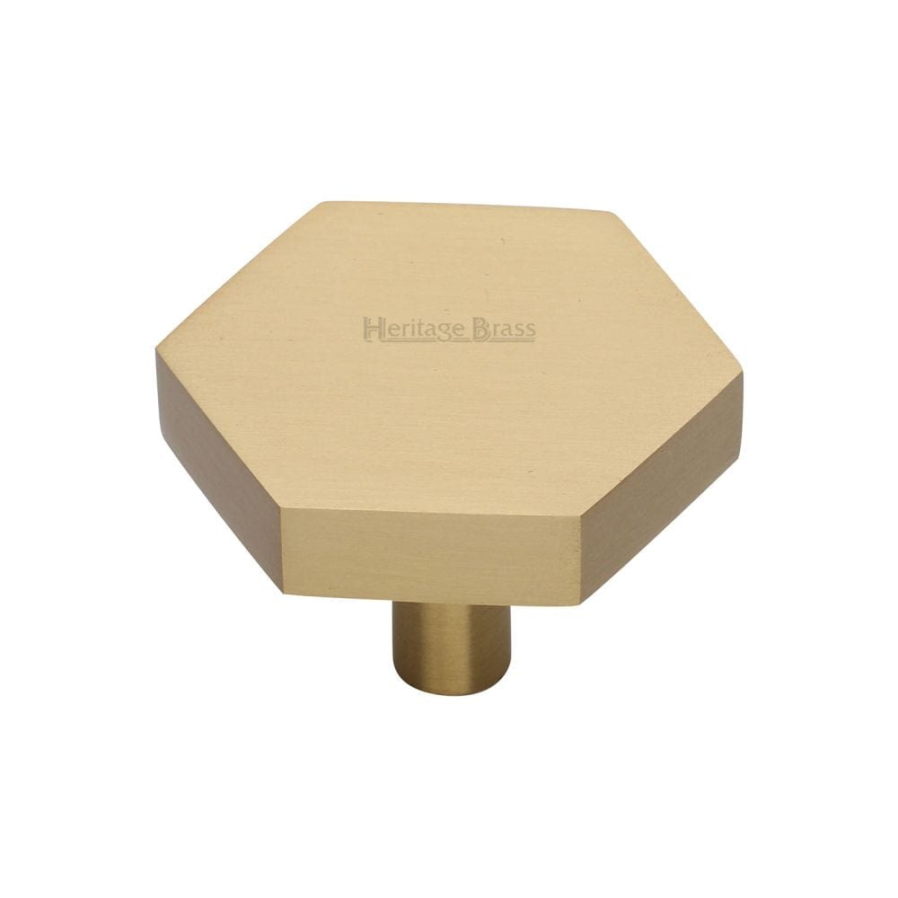 Heritage Brass Cabinet Hardware Satin Brass / Cabinet Knobs / 38mm Dia. Heritage Brass - Cabinet Knob Hexagon Design 38mm Satin Brass Finish