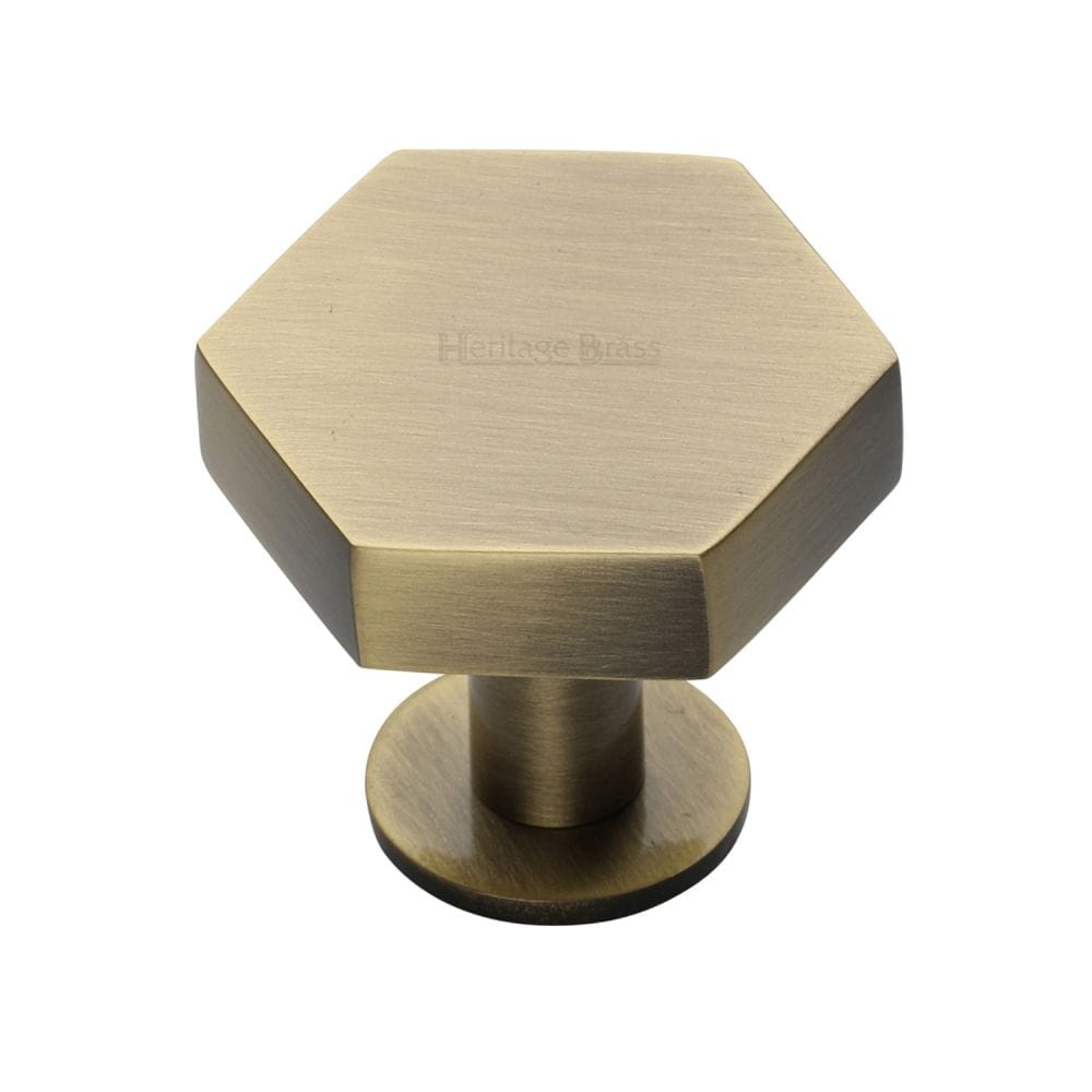 Heritage Brass Cabinet Hardware Antique Brass / Cabinet Knobs / 38mm Dia. Heritage Brass - Cabinet Knob Hexagon Design with Rose 38mm Antique Brass Finish