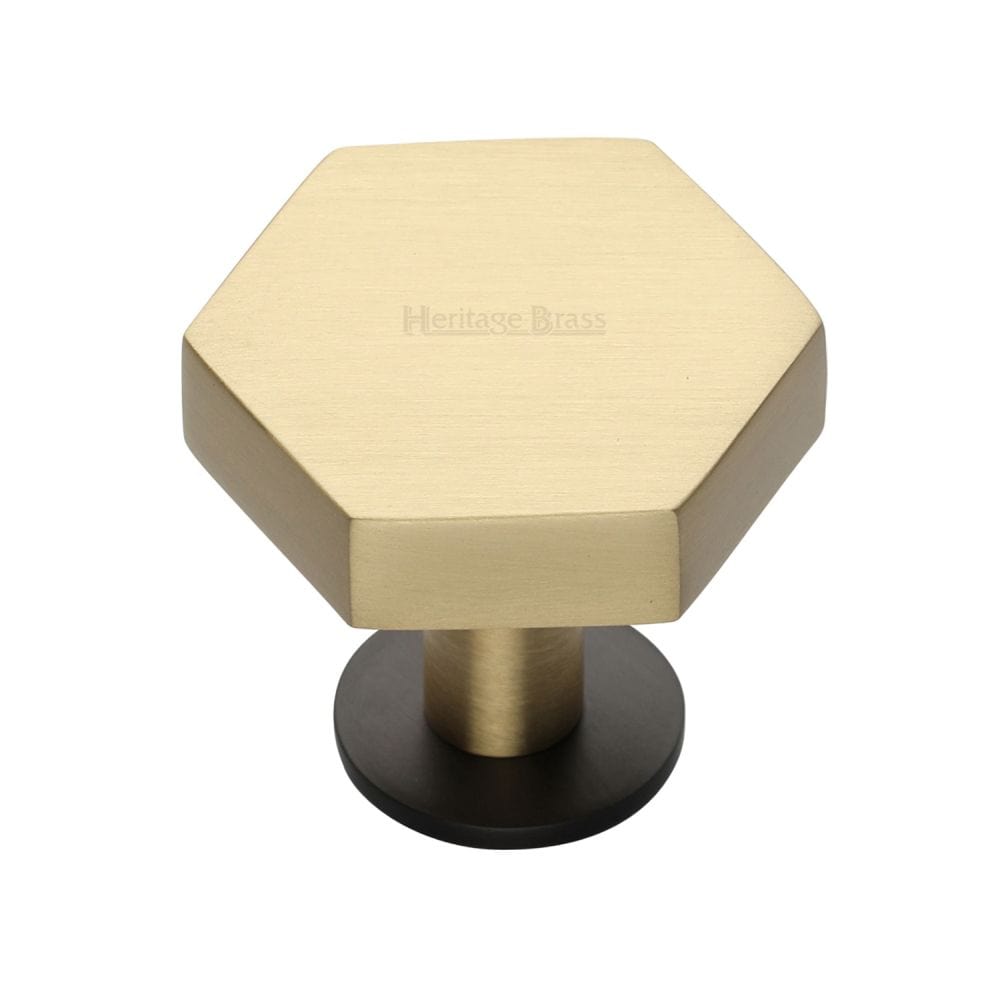 Heritage Brass Cabinet Hardware Matt Bronze/Satin Brass / Cabinet Knobs / 38mm Dia. Heritage Brass - Cabinet Knob Hexagon Design with Rose 38mm Matt Bronze/Satin Bra