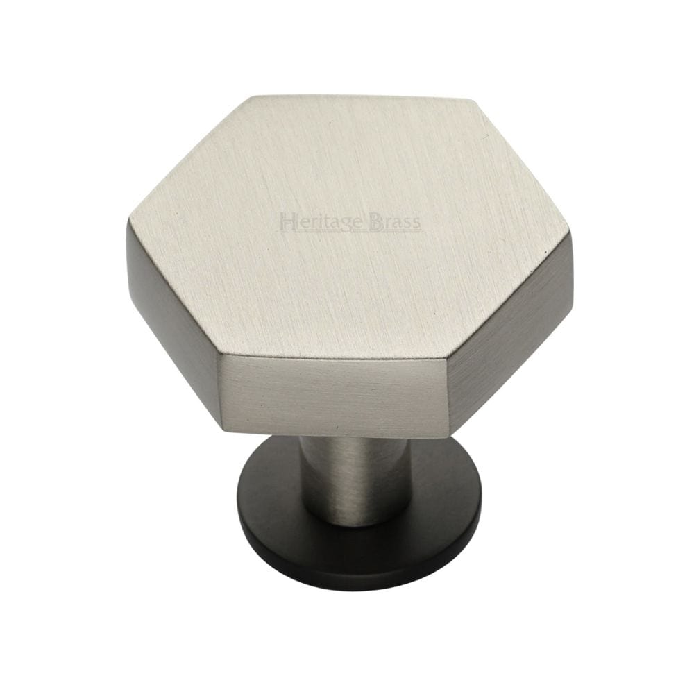 Heritage Brass Cabinet Hardware Matt Bronze/Satin Nickel / Cabinet Knobs / 38mm Dia. Heritage Brass - Cabinet Knob Hexagon Design with Rose 38mm Matt Bronze/Satin Nic