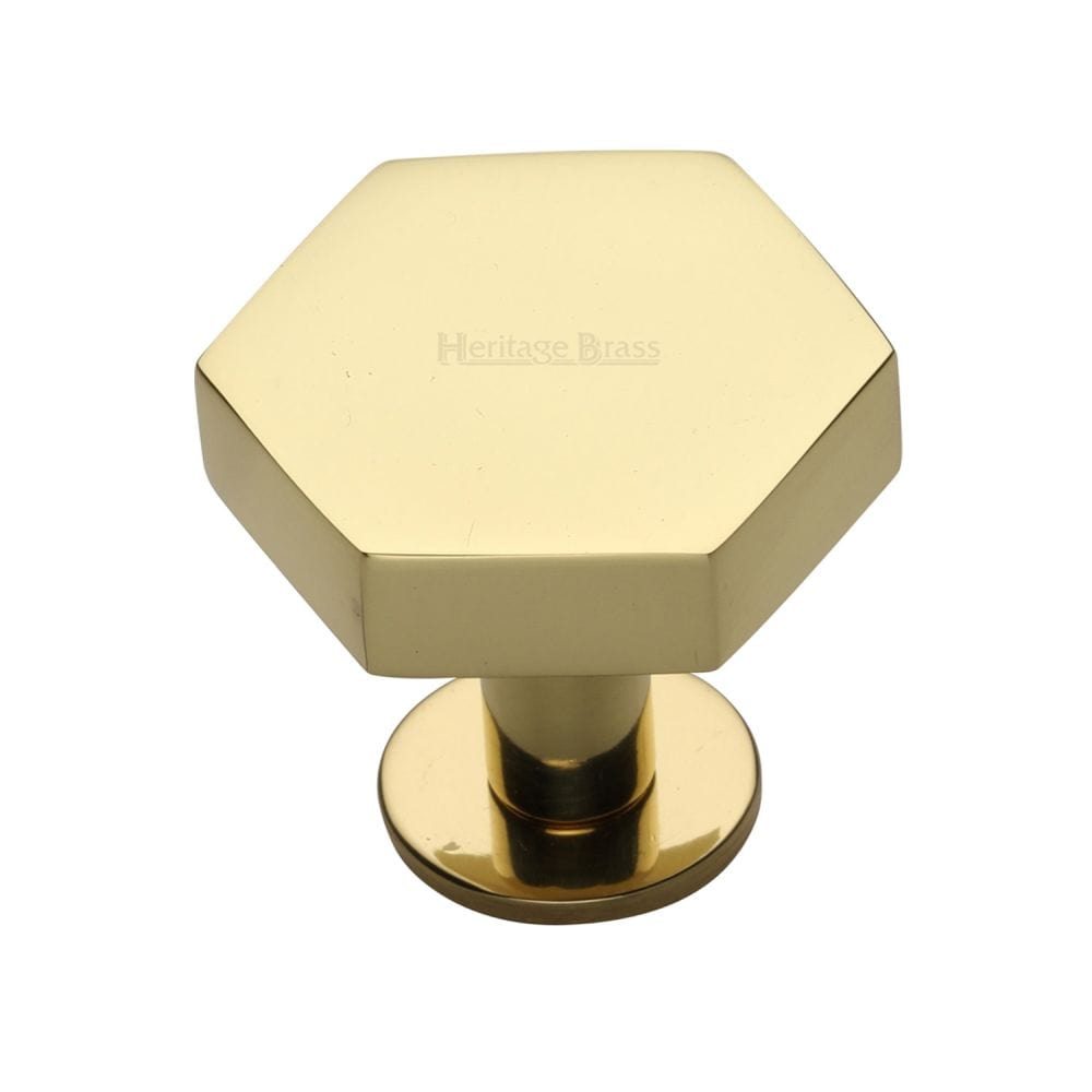 Heritage Brass Cabinet Hardware Polished Brass / Cabinet Knobs / 38mm Dia. Heritage Brass - Cabinet Knob Hexagon Design with Rose 38mm Polished Brass Finish