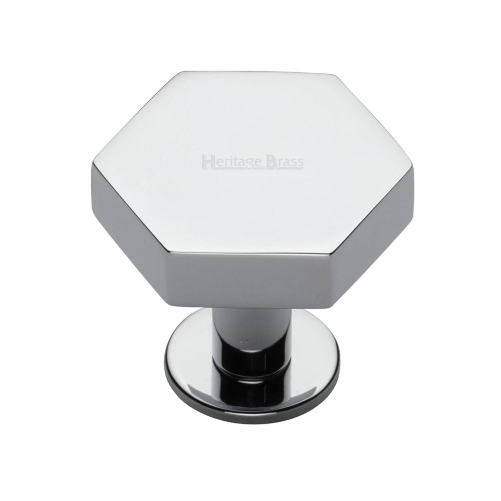 Heritage Brass Cabinet Hardware Polished Chrome / Cabinet Knobs / 38mm Dia. Heritage Brass - Cabinet Knob Hexagon Design with Rose 38mm Polished Chrome Finish