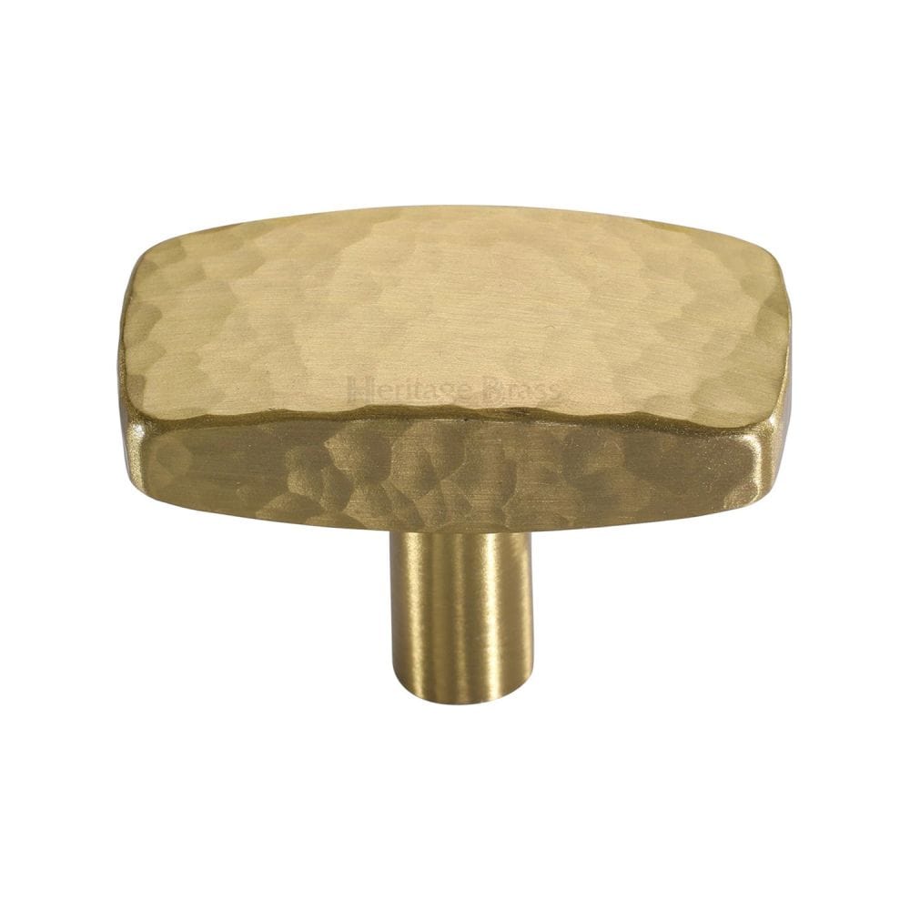 Heritage Brass Cabinet Hardware Satin Brass / Cabinet Knobs / 47mm Dia. Heritage Brass - Cabinet Knob Rectangular Hammered Design 47mm Satin Brass Finish
