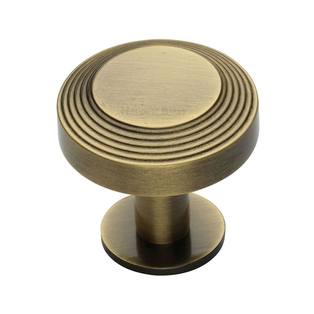 Heritage Brass Cabinet Hardware Antique Brass / Cabinet Knobs / 38mm Dia. Heritage Brass - Cabinet Knob Ridge Design with Rose 38mm Antique Brass Finish