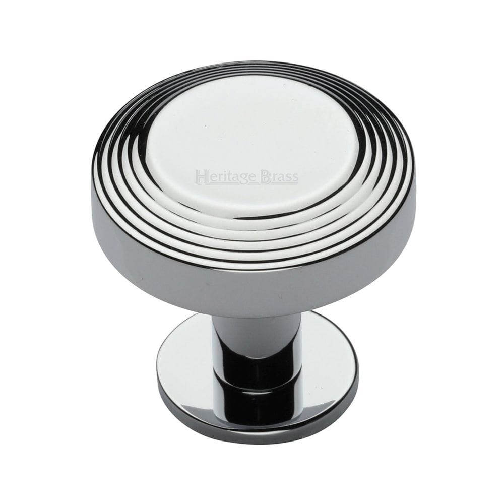Heritage Brass Cabinet Hardware Polished Chrome / Cabinet Knobs / 38mm Dia. Heritage Brass - Cabinet Knob Ridge Design with Rose 38mm Polished Chrome Finish