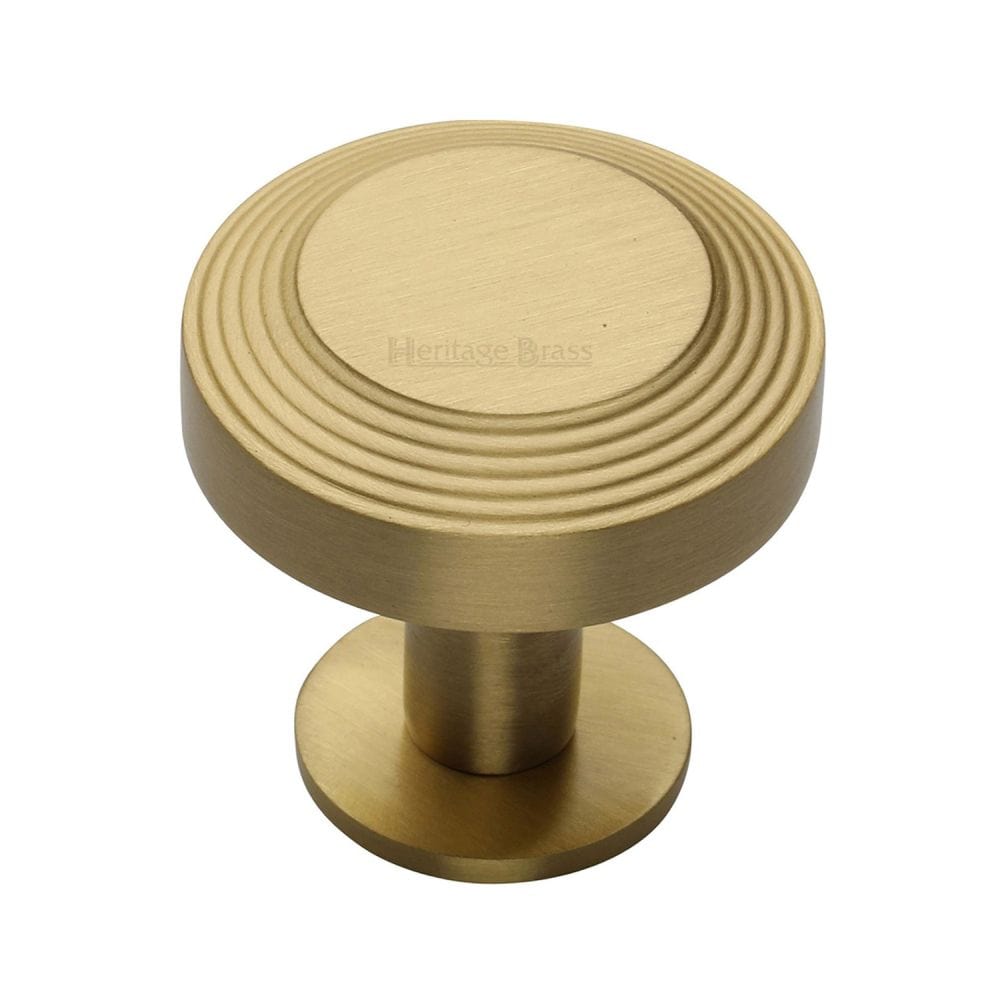 Heritage Brass Cabinet Hardware Satin Brass / Cabinet Knobs / 38mm Dia. Heritage Brass - Cabinet Knob Ridge Design with Rose 38mm Satin Brass Finish