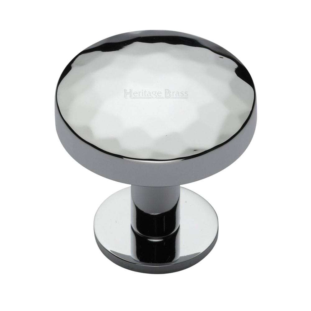 Heritage Brass Cabinet Hardware Polished Chrome / Cabinet Knobs / 38mm Dia. Heritage Brass - Cabinet Knob Round Hammered Design with Rose 38mm Polished Chrome F
