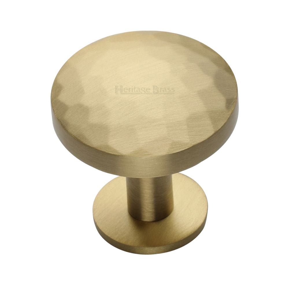 Heritage Brass Cabinet Hardware Satin Brass / Cabinet Knobs / 38mm Dia. Heritage Brass - Cabinet Knob Round Hammered Design with Rose 38mm Satin Brass Fi
