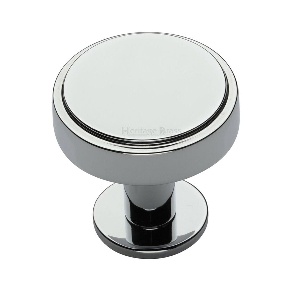 Heritage Brass Cabinet Hardware Polished Chrome / Cabinet Knobs / 38mm Dia. Heritage Brass - Cabinet Knob Stepped Disc Design with Rose 38mm Polished Chrome Fin