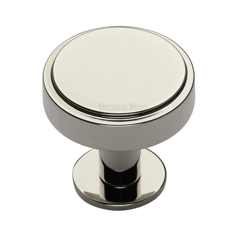 Heritage Brass Cabinet Hardware Polished Nickel / Cabinet Knobs / 38mm Dia. Heritage Brass - Cabinet Knob Stepped Disc Design with Rose 38mm Polished Nickel Fin