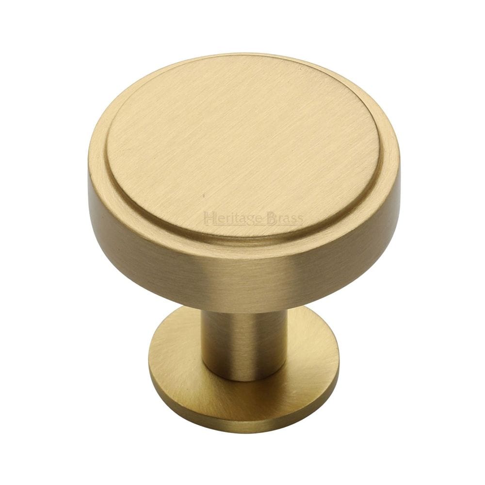 Heritage Brass Cabinet Hardware Satin Brass / Cabinet Knobs / 38mm Dia. Heritage Brass - Cabinet Knob Stepped Disc Design with Rose 38mm Satin Brass Fini