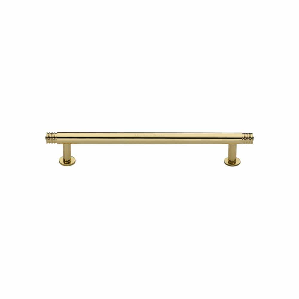 Heritage Brass Cabinet Hardware Polished Brass / Cabinet Pull Handles / 128mm c/c Heritage Brass - Cabinet Pull Contour Design with 16mm Rose 128mm CTC Polished Brass