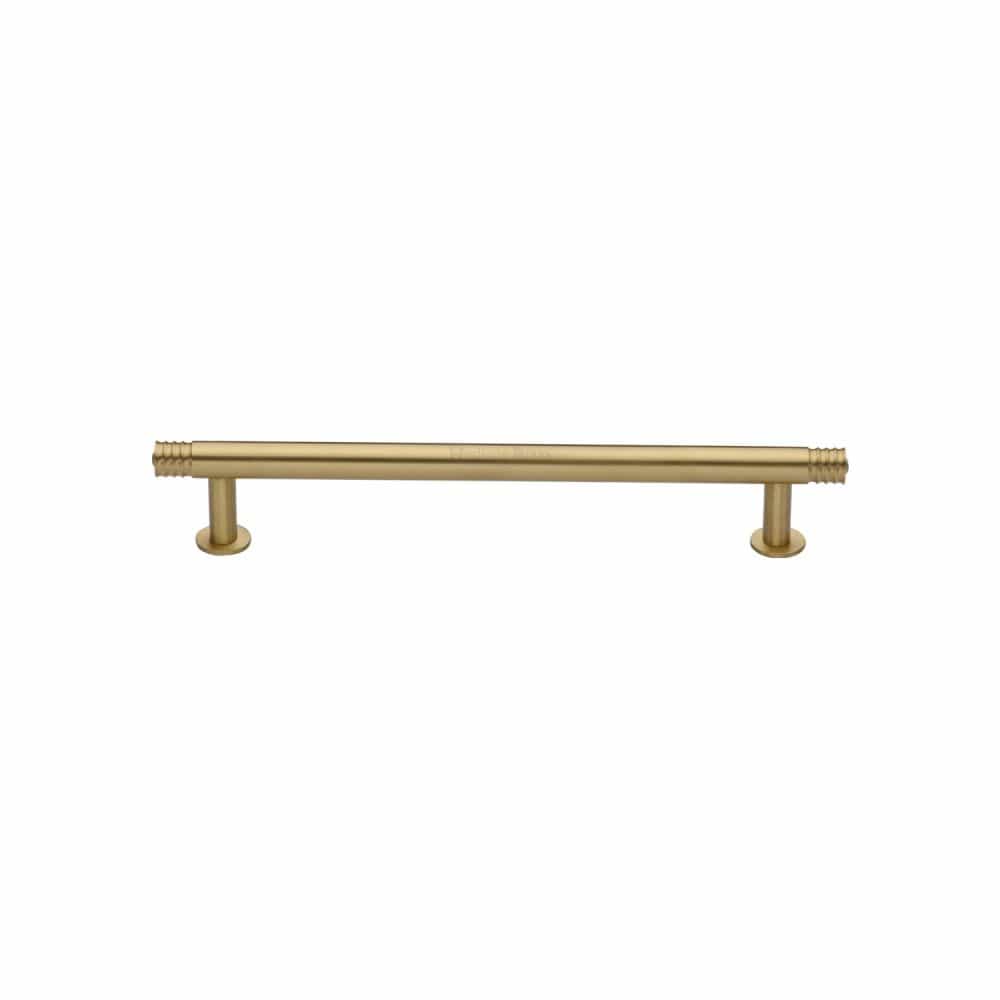 Heritage Brass Cabinet Hardware Satin Brass / Cabinet Pull Handles / 128mm c/c Heritage Brass - Cabinet Pull Contour Design with 16mm Rose 128mm CTC Satin Brass