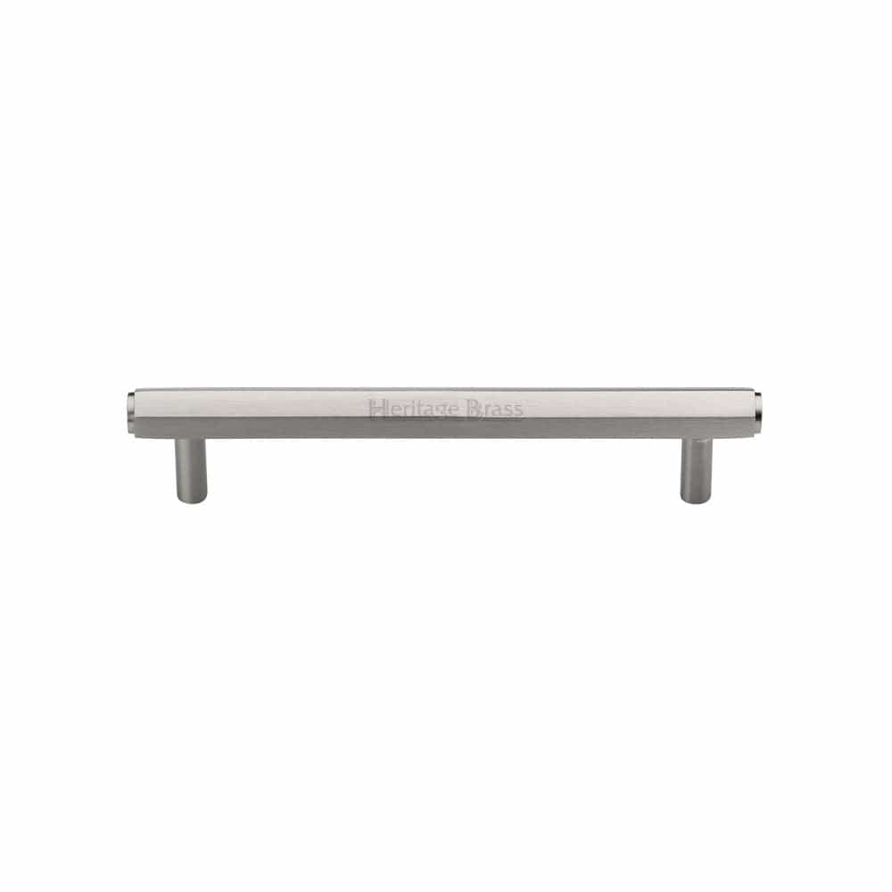 Heritage Brass Cabinet Hardware Satin Nickel / Cabinet Pull Handles / 128mm c/c Heritage Brass - Cabinet Pull Hexagon Design 128mm CTC Satin Nickel Finish