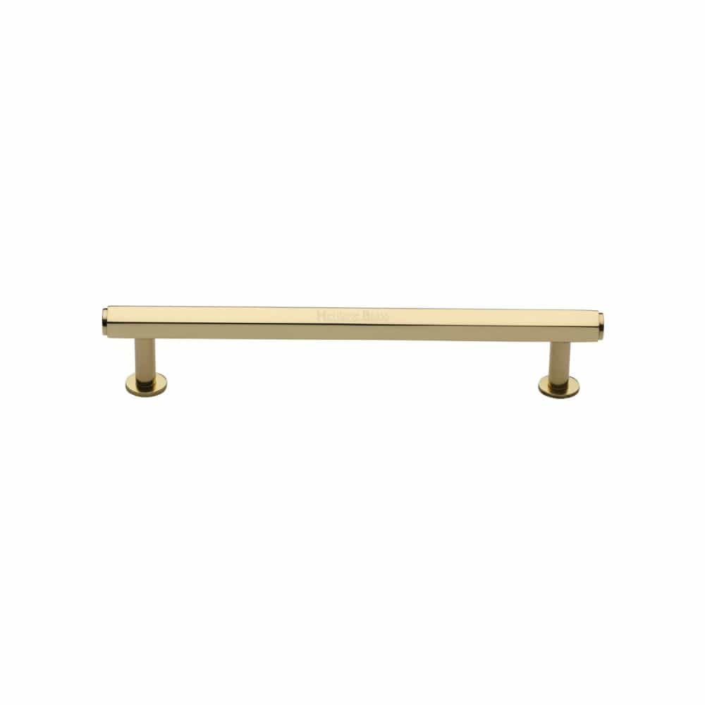 Heritage Brass Cabinet Hardware Polished Brass / Cabinet Pull Handles / 128mm c/c Heritage Brass - Cabinet Pull Hexagon Design with Rose 128mm CTC Polished Brass Fini