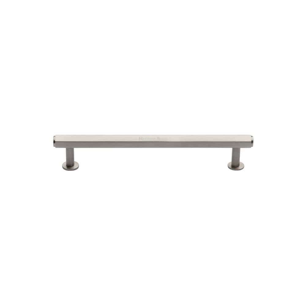 Heritage Brass Cabinet Hardware Satin Nickel / Cabinet Pull Handles / 96mm c/c Heritage Brass - Cabinet Pull Hexagon Design with Rose 96mm CTC Satin Nickel Fini