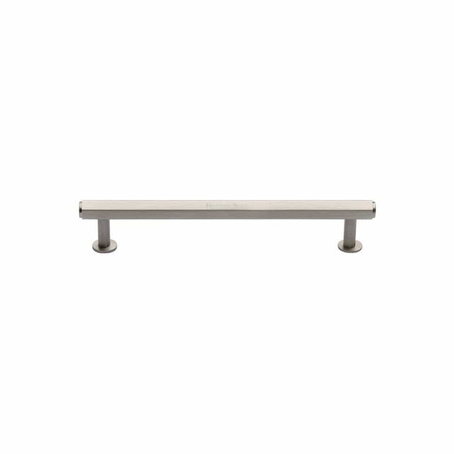 Heritage Brass Cabinet Hardware Satin Nickel / Cabinet Pull Handles / 96mm c/c Heritage Brass - Cabinet Pull Hexagon Design with Rose 96mm CTC Satin Nickel Fini