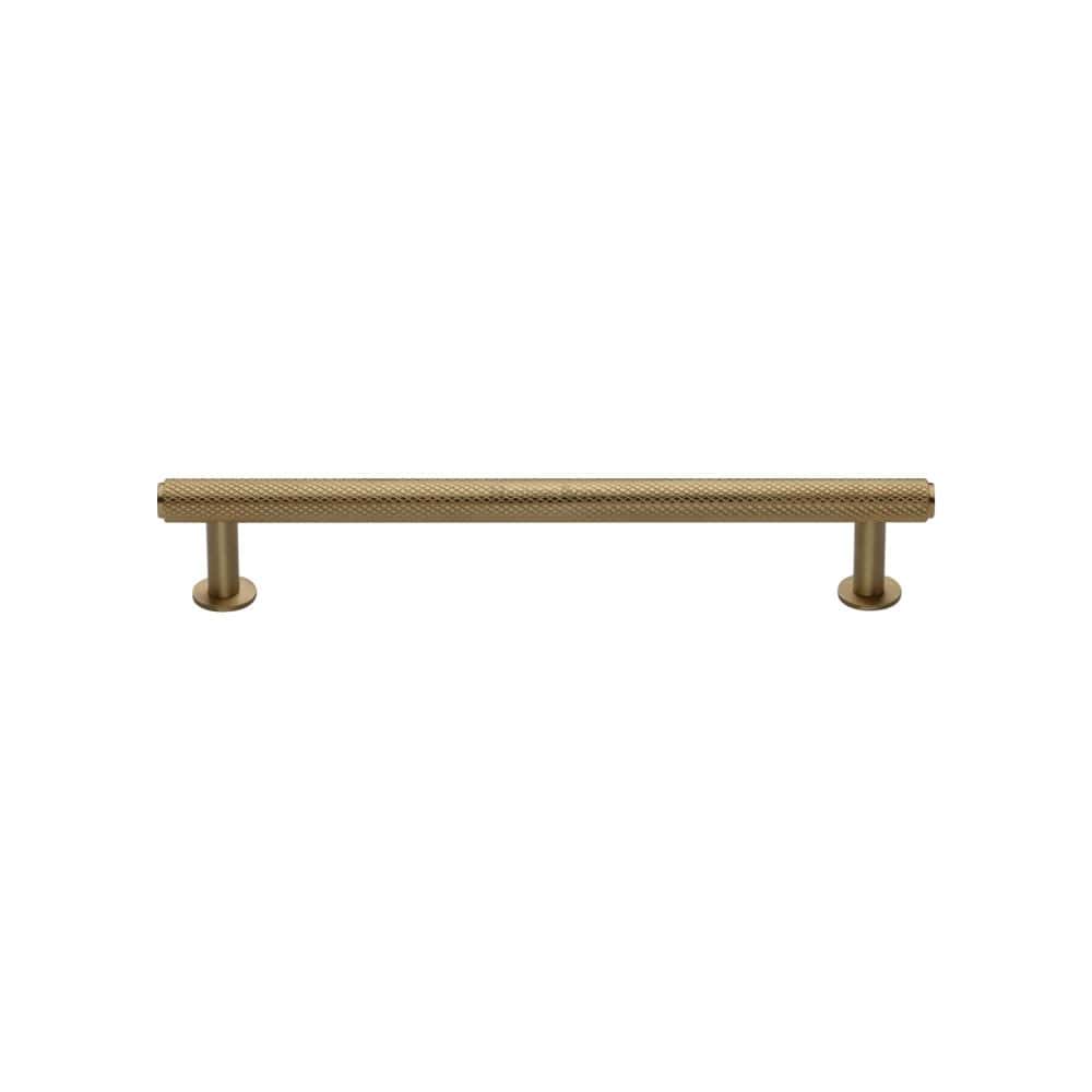 Heritage Brass Cabinet Hardware Satin Brass / Cabinet Pull Handles / 128mm c/c Heritage Brass - Cabinet Pull Knurled Design with Rose 128mm CTC Satin Brass Fini